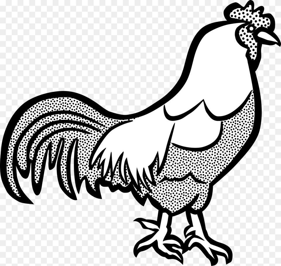 Clip Art Of Cock Black And White, Animal, Bird, Adult, Rooster Free Transparent Png