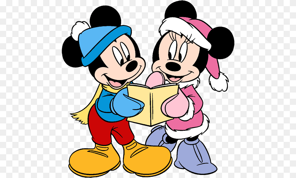 Clip Art Of Mickey And Minnie Mouse Singing Christmas Mickey And Minnie Mouse Coloring, Cartoon, Baby, Person, Face Png Image