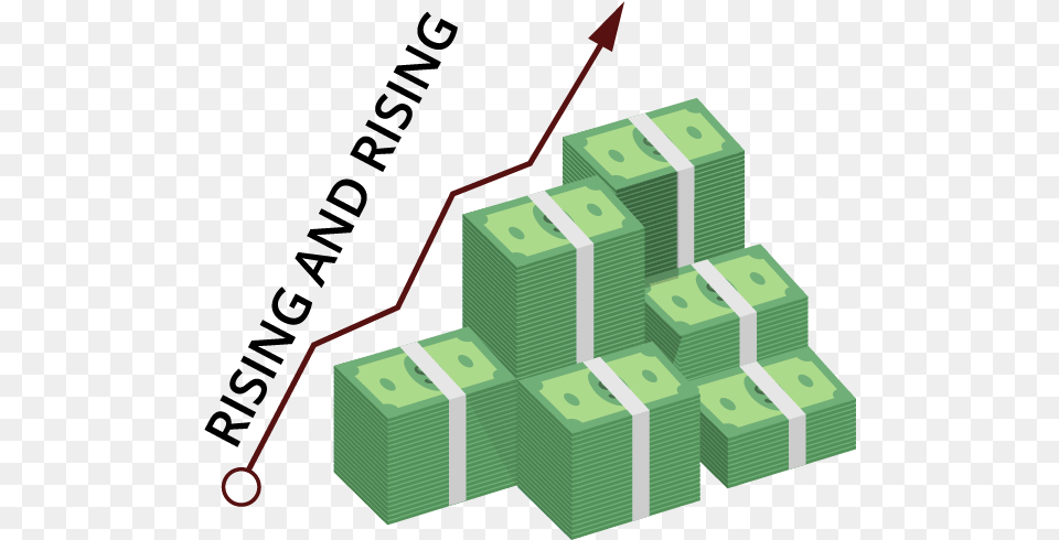 Clip Art Of Stacks Money Piled Up With A Arrow Pointing Graphic Design, Green Png Image