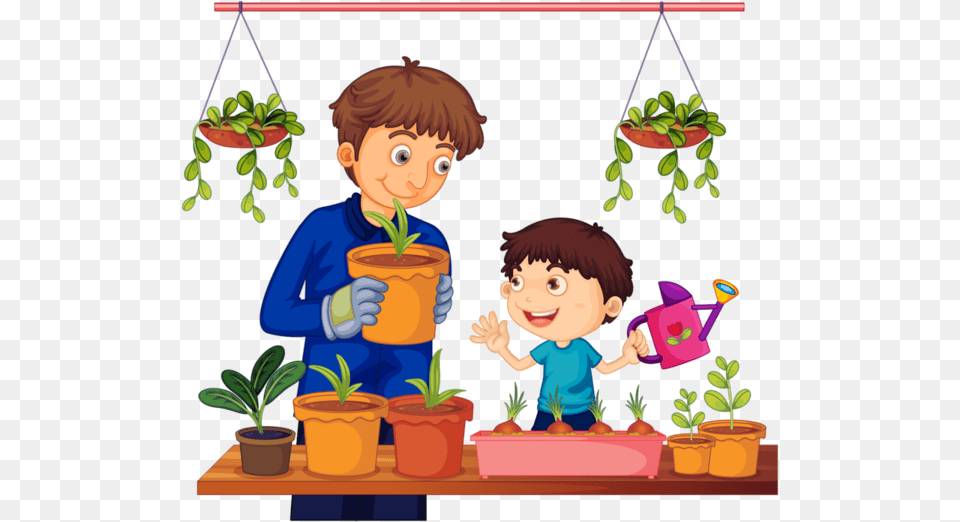 Clip Art Personnages Illustration Individu Family Cleaning The Backyard Clipart, Potted Plant, Plant, Vase, Pottery Free Png Download