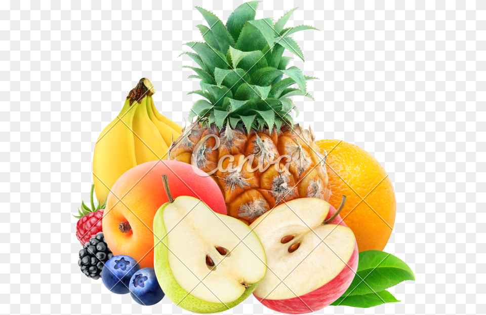 Clip Art Pile Of Fruit Pineapple Juice Glass, Food, Plant, Produce, Banana Free Png Download