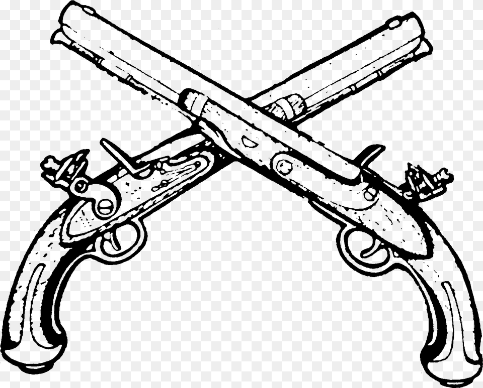 Clip Art Royalty Library Army Gun Pistol Flintlock Pistol Drawing, Gray Free Transparent Png