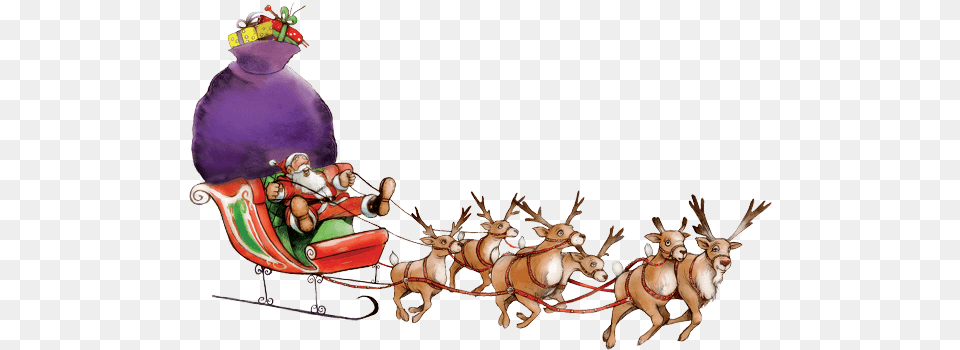 Clip Art Stock Clipart Santa Sleigh And Reindeer Santa Is Coming To My House Personalized Paperback, Outdoors, Nature, Baby, Person Free Png