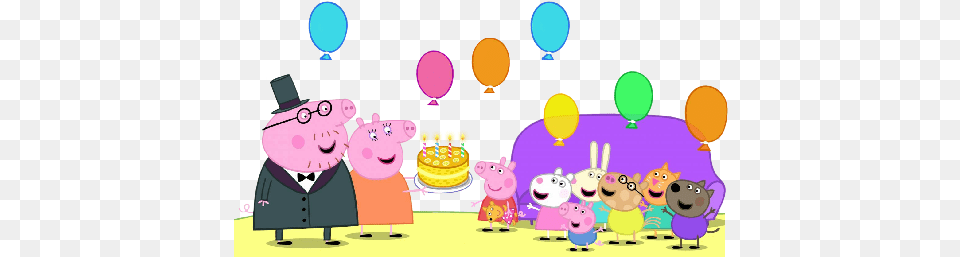 Clip Art Stock Images Cartoon Peppapigpartyballonscake Peppa Pig My Birthday Party And Other Stories, Balloon, Birthday Cake, Cake, Cream Free Transparent Png