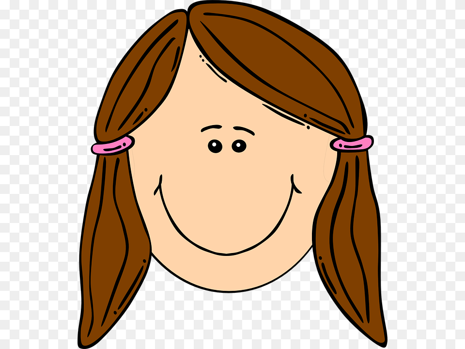 Clip Art Vector Graphic Girl Brown Hair Ponytail Happy, Accessories, Earring, Jewelry, Person Free Png