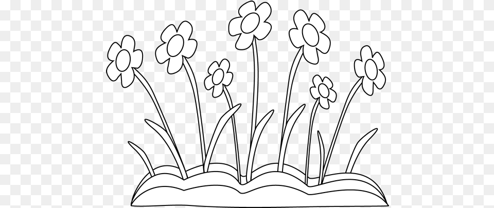 Clip Library Collection Of Flower Bed Spring Flowers Black And White Clipart, Accessories, Plant, Jewelry, Art Png