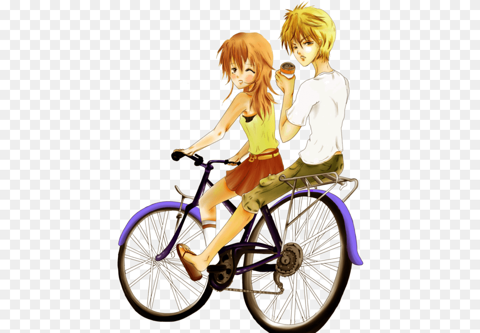 Clip Riding By Blu Tea Anime Bicycle 2 People Riding A Bike Anime, Book, Comics, Publication, Adult Png Image