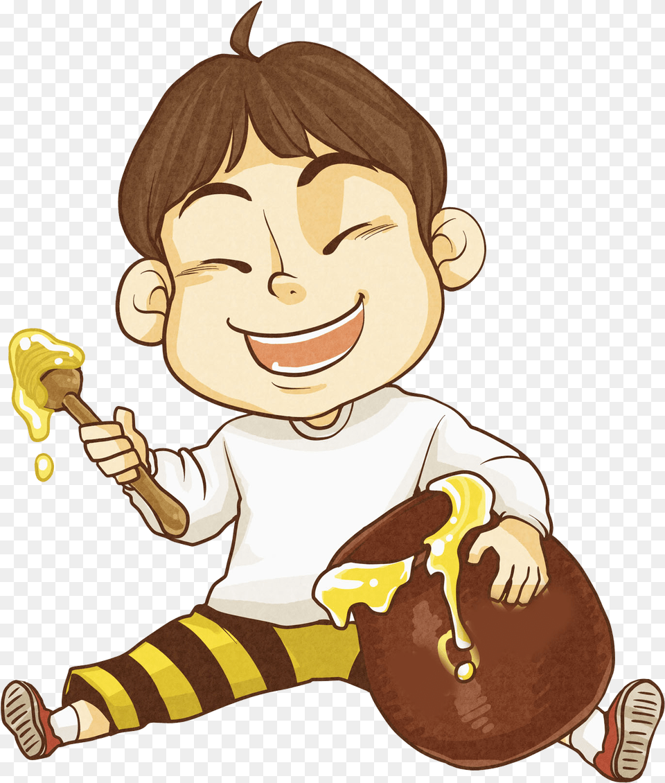 Clip Royalty Download Honey Food Eating Little Cartoon Boy Eating Honey, Baby, Person, Face, Head Free Png
