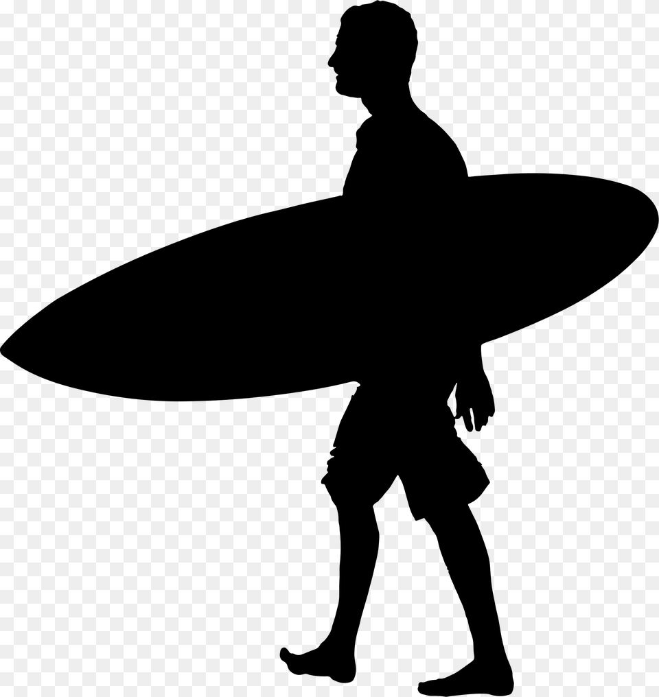 Clip Royalty Library Man Carrying Silhouette Big Surfboard Clipart, Gray Free Png