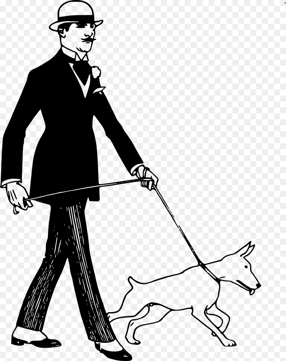 Clip Transparent Man Big Image Guy With Dog Drawing, Gray Free Png
