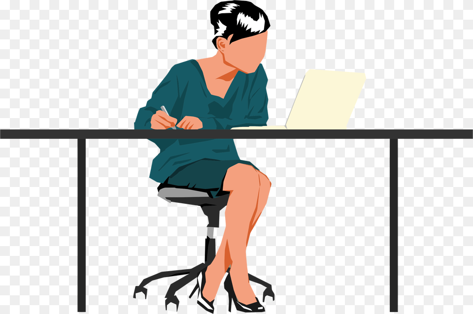 Clipart, Person, Sitting, Reading, Computer Png