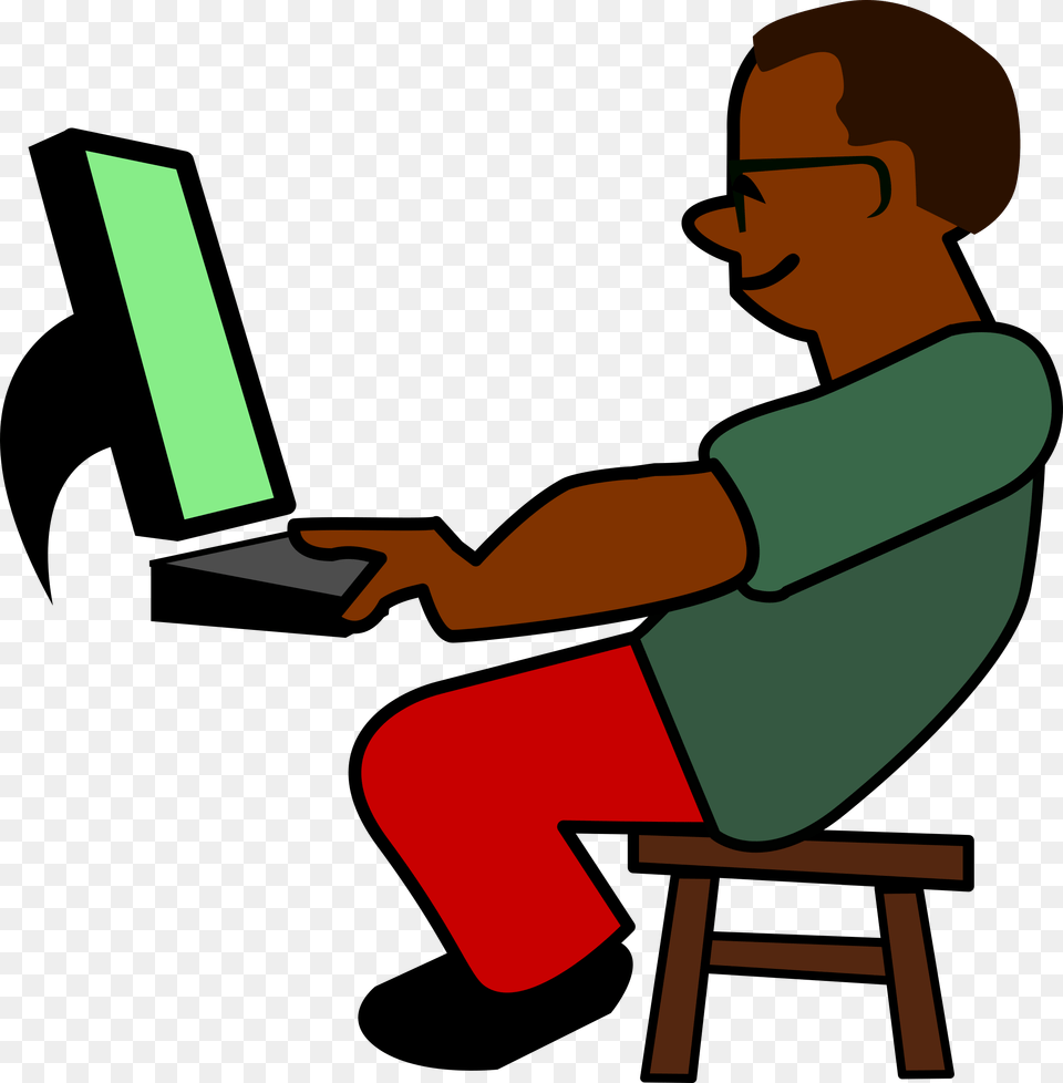 Clipart, Person, Reading, Sitting, Computer Free Transparent Png