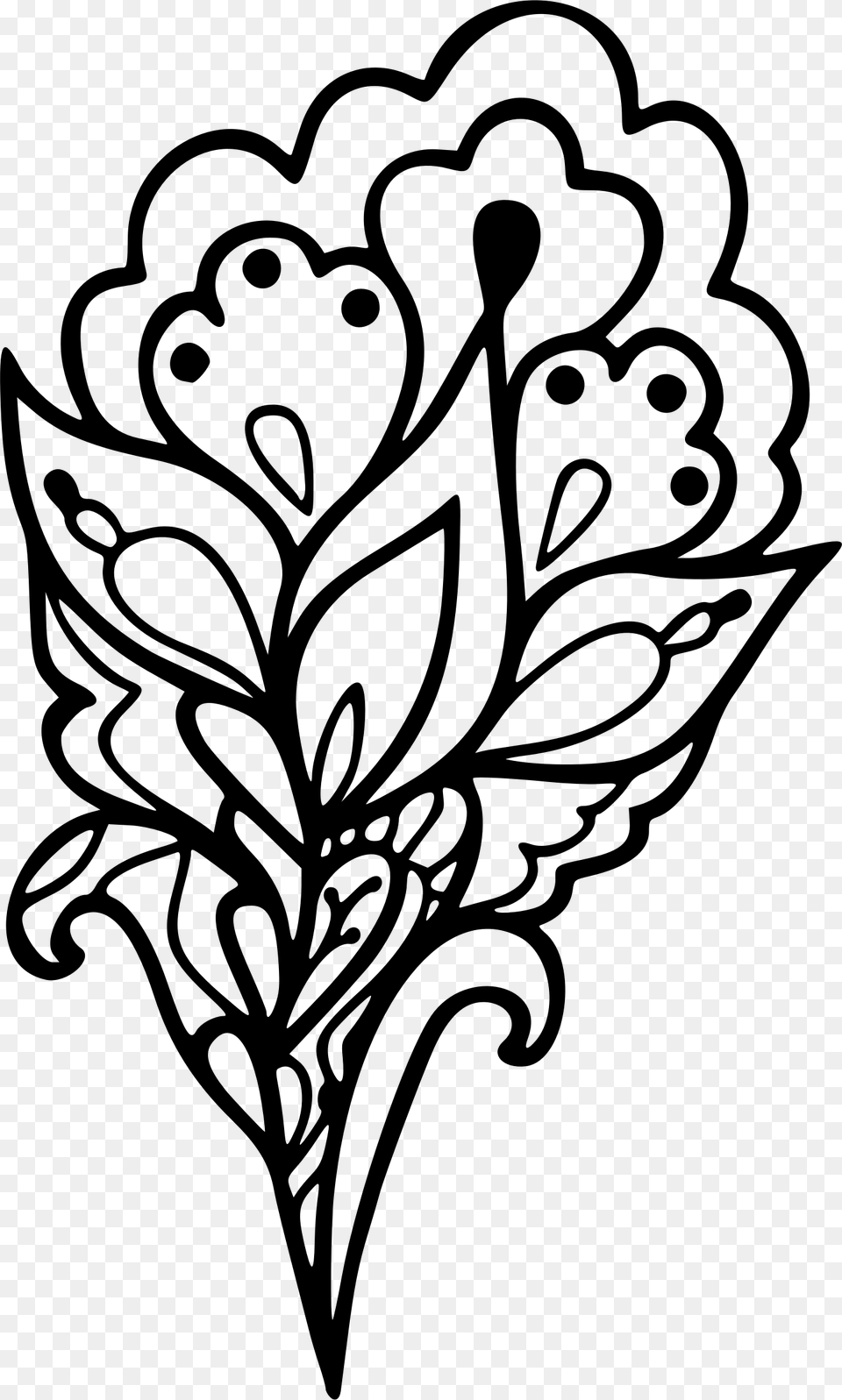 Clipart Abstract Flower Line Art, Gray Png Image