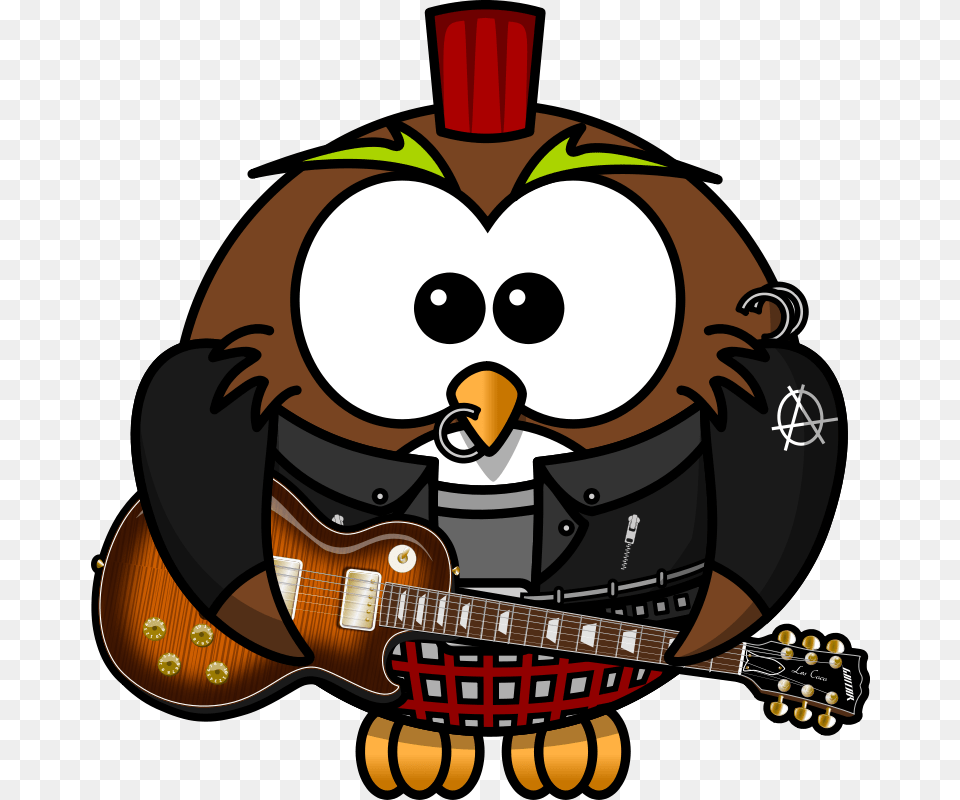 Clipart Barn Owl Punk Owl Cartoon, Guitar, Musical Instrument, Baby, Person Free Png