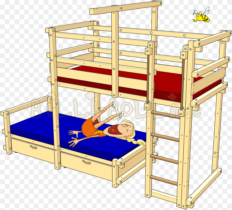 Clipart Bed Childrens Bed Lit Enfant Superpos Dcal, Bunk Bed, Furniture, Person, Bulldozer Png