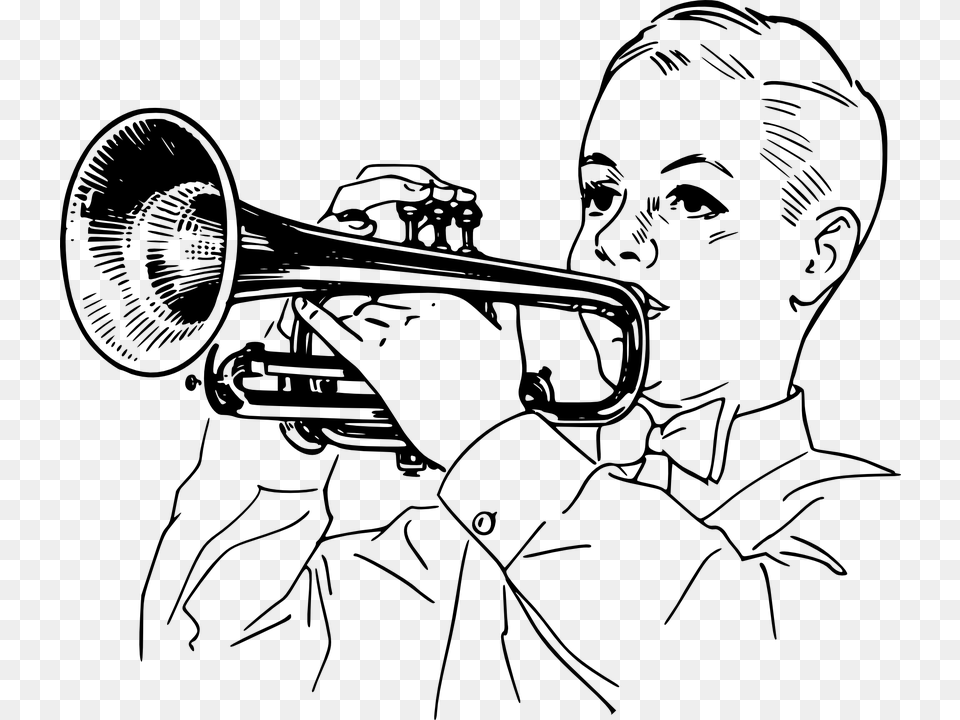 Clipart Black And White Playing Trumpet, Gray Png Image