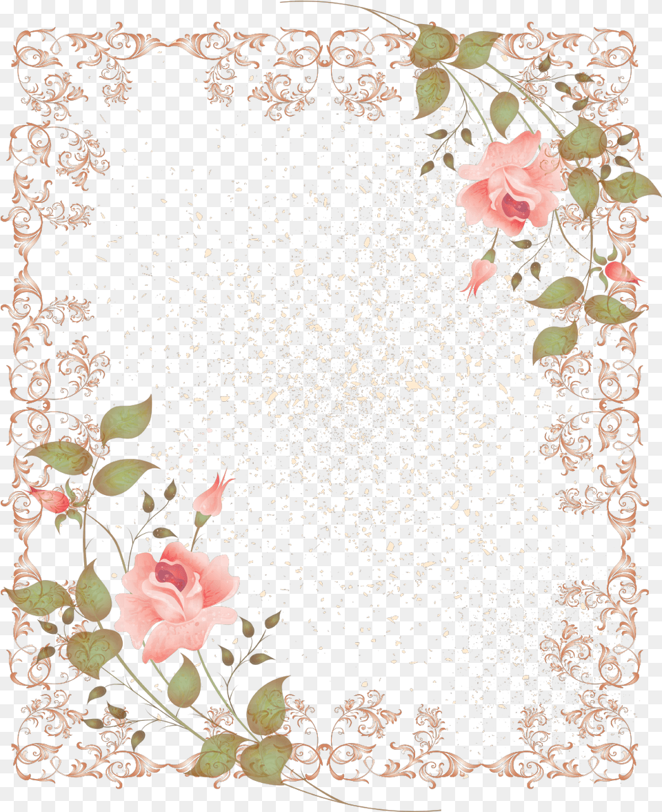 Clipart Border Vintage Flower Pink Simple Design Background, Rose, Plant, Geranium, Petal Free Png