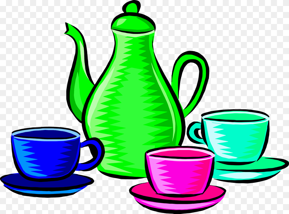 Clipart Coffee Green Coffee Pot And Cups Clipart, Pottery, Cup, Cookware Free Transparent Png