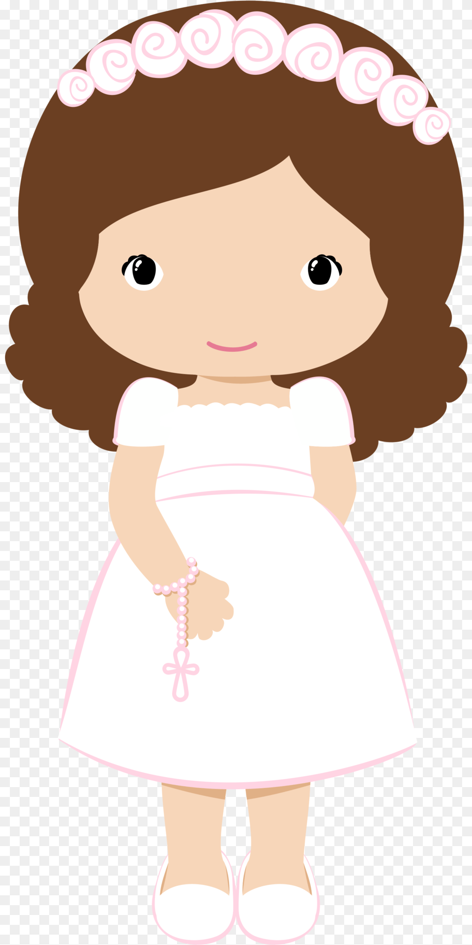 Clipart Communion Girl Wave Hair 3 First Communion Girl, Baby, Person, Doll, Toy Png Image