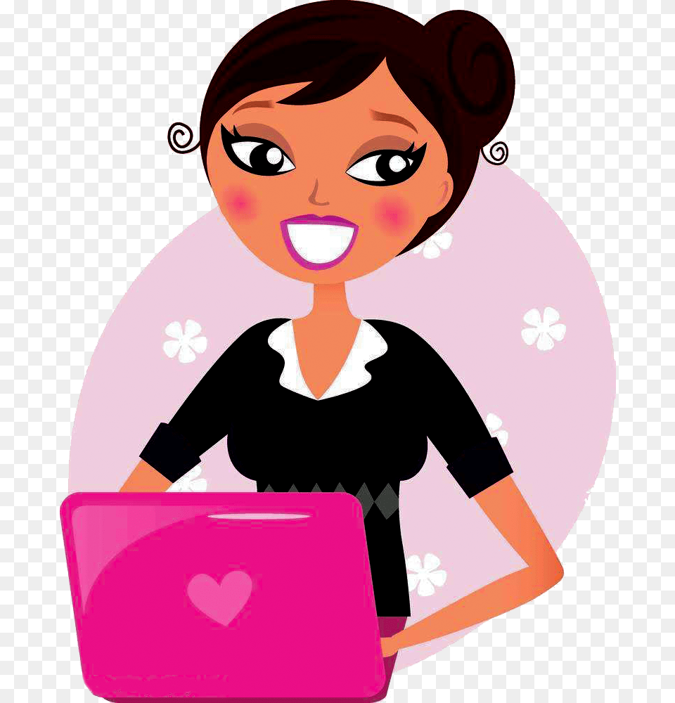 Clipart Computer Business Woman Girl Doing Computers Cartoon, Person, Face, Head, Cleaning Png