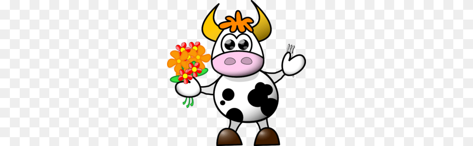 Clipart Cow Flower With Flowers And Fork Clip Art, Animal, Mammal, Livestock, Cattle Free Png Download