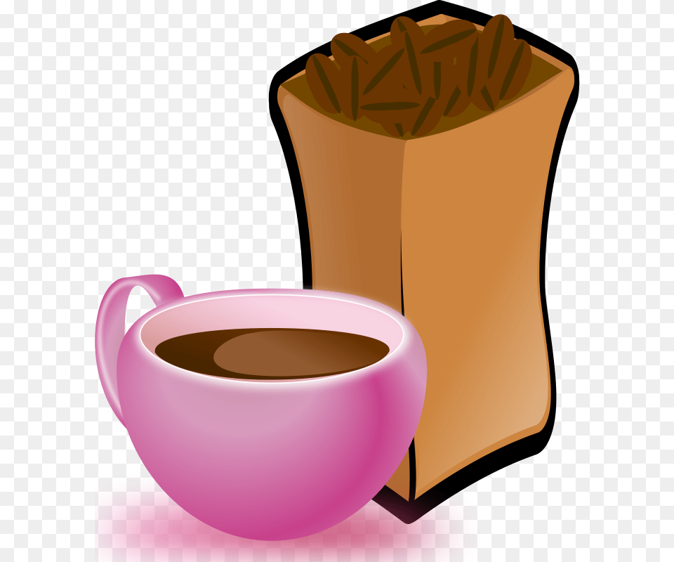 Clipart Cup Of Coffee With Sack Of Coffee Beans Momoko, Beverage, Chocolate, Dessert, Food Png Image