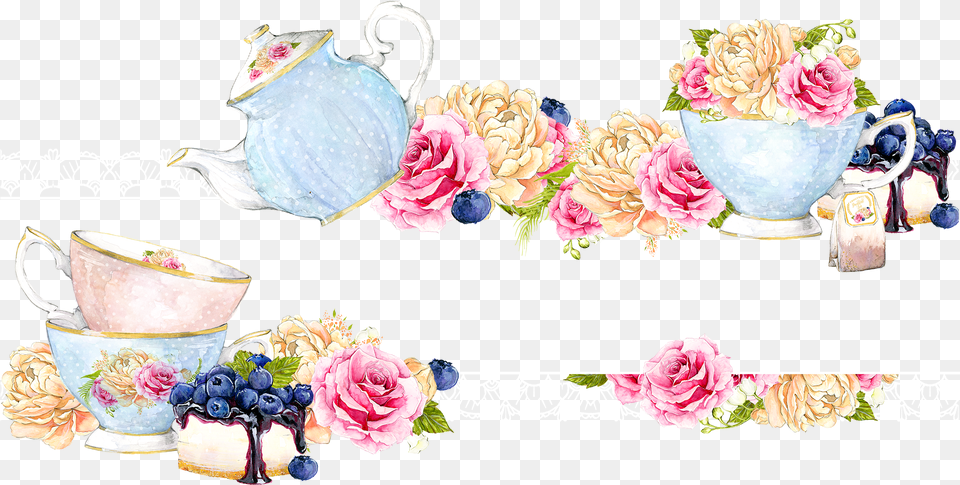 Clipart Cup Tea Party Tea Party Clipart Border, Pottery, Art, Pot, Porcelain Png Image