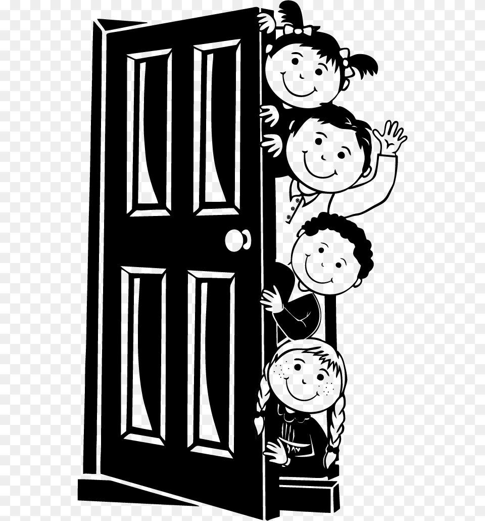 Clipart Door Black And White Behind The Door Graphic, Stencil, Baby, Face, Head Free Png Download