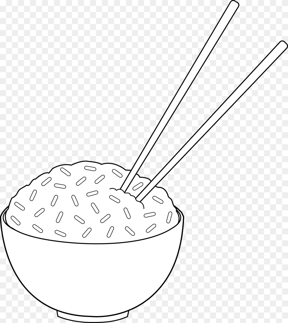 Clipart Download Line Art With Chopsticks Clip Rice Bowl With Chopsticks, Smoke Pipe, Food, Cutlery, Grain Png Image