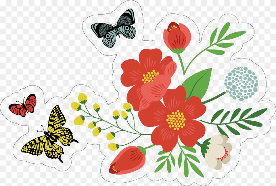 Clipart Flowers And Butterflies Flower And Butterfly Print, Pattern, Art, Graphics, Plant Png Image