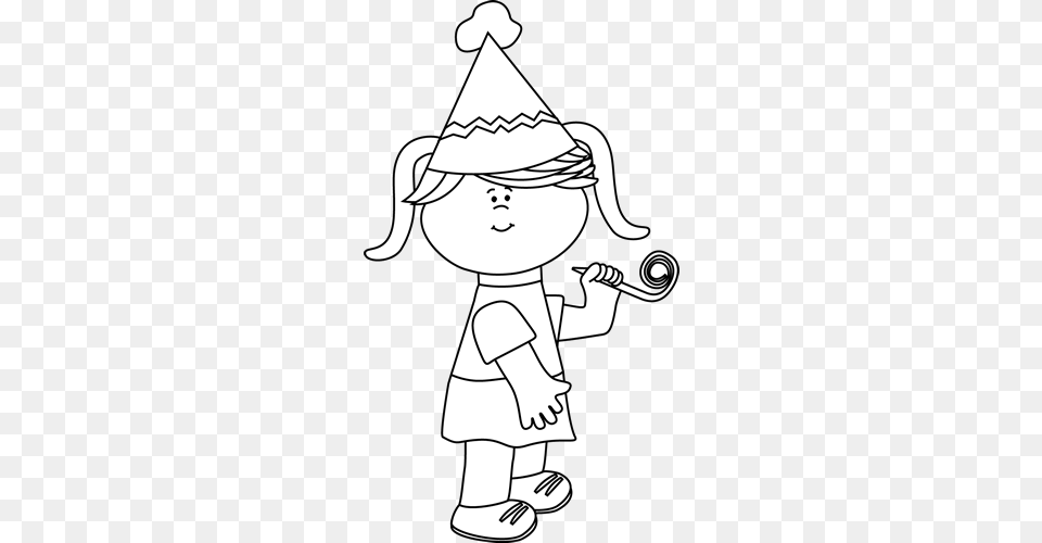 Clipart Birthday Girl With Party Birthday Party Clipart Black And White, Clothing, Hat, Baby, Person Free Png