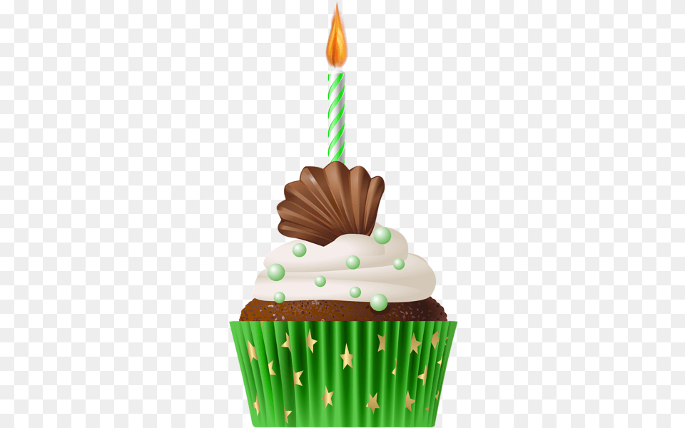 Clipart Green Birthday Cupcake, Birthday Cake, Cake, Cream, Dessert Png Image