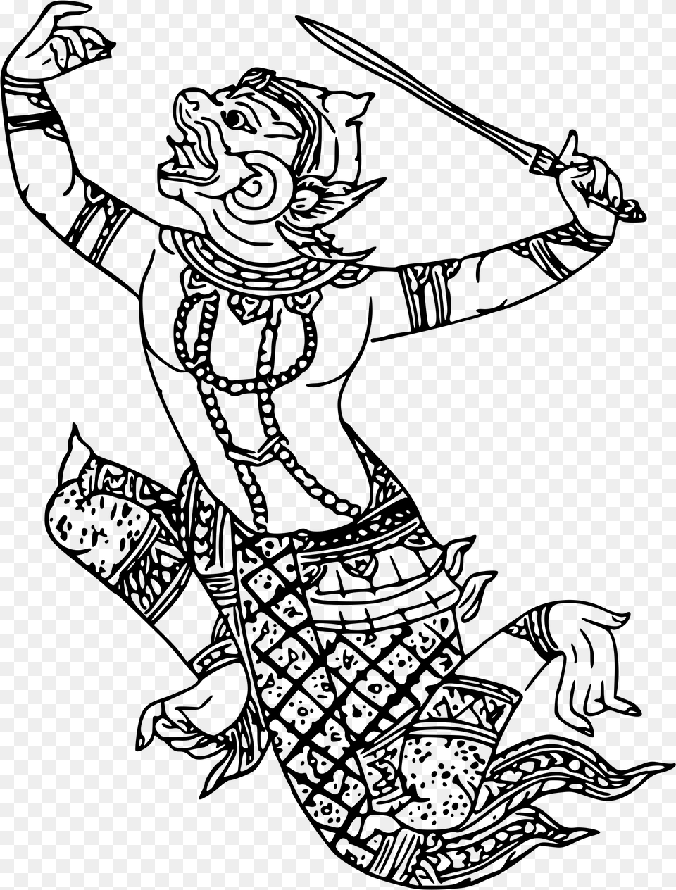 Clipart Hanuman Line Art, Gray Png