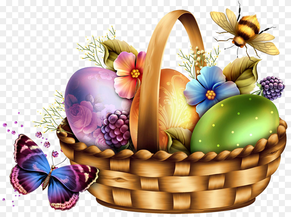 Clipart Happy Easter Day Easter Egg Basket, Purple, Food Png Image