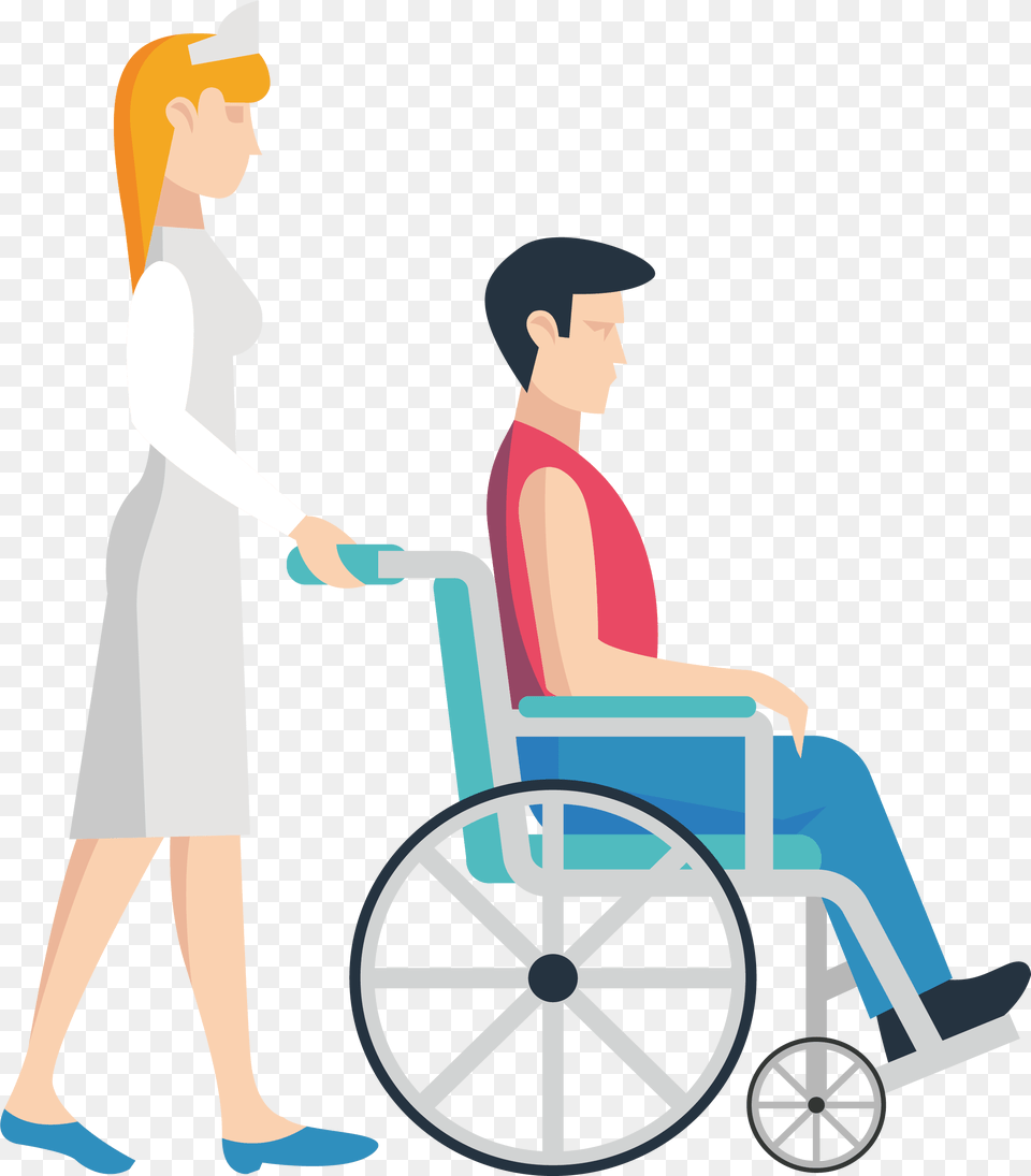 Clipart Hospital Wheelchair Nurse Pushing Wheelchair Clipart, Adult, Person, Woman, Furniture Png