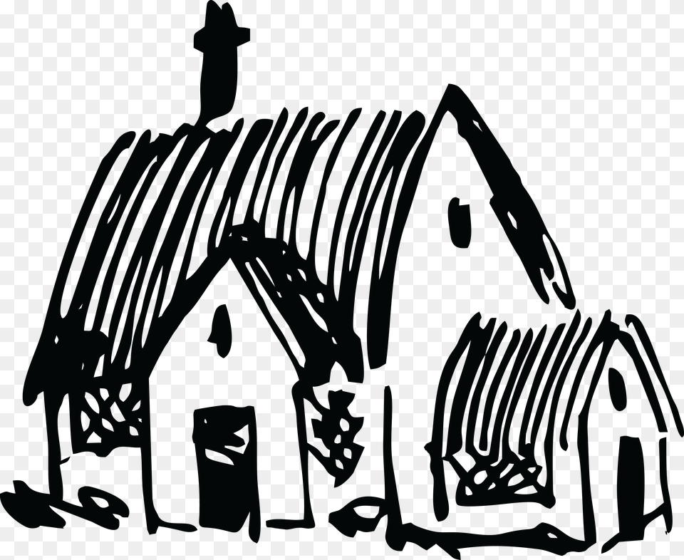 Clipart Jpg Eps Ai Svg Cdr Village House Clip Art Black And White, Architecture, Building, Countryside, Hut Png Image