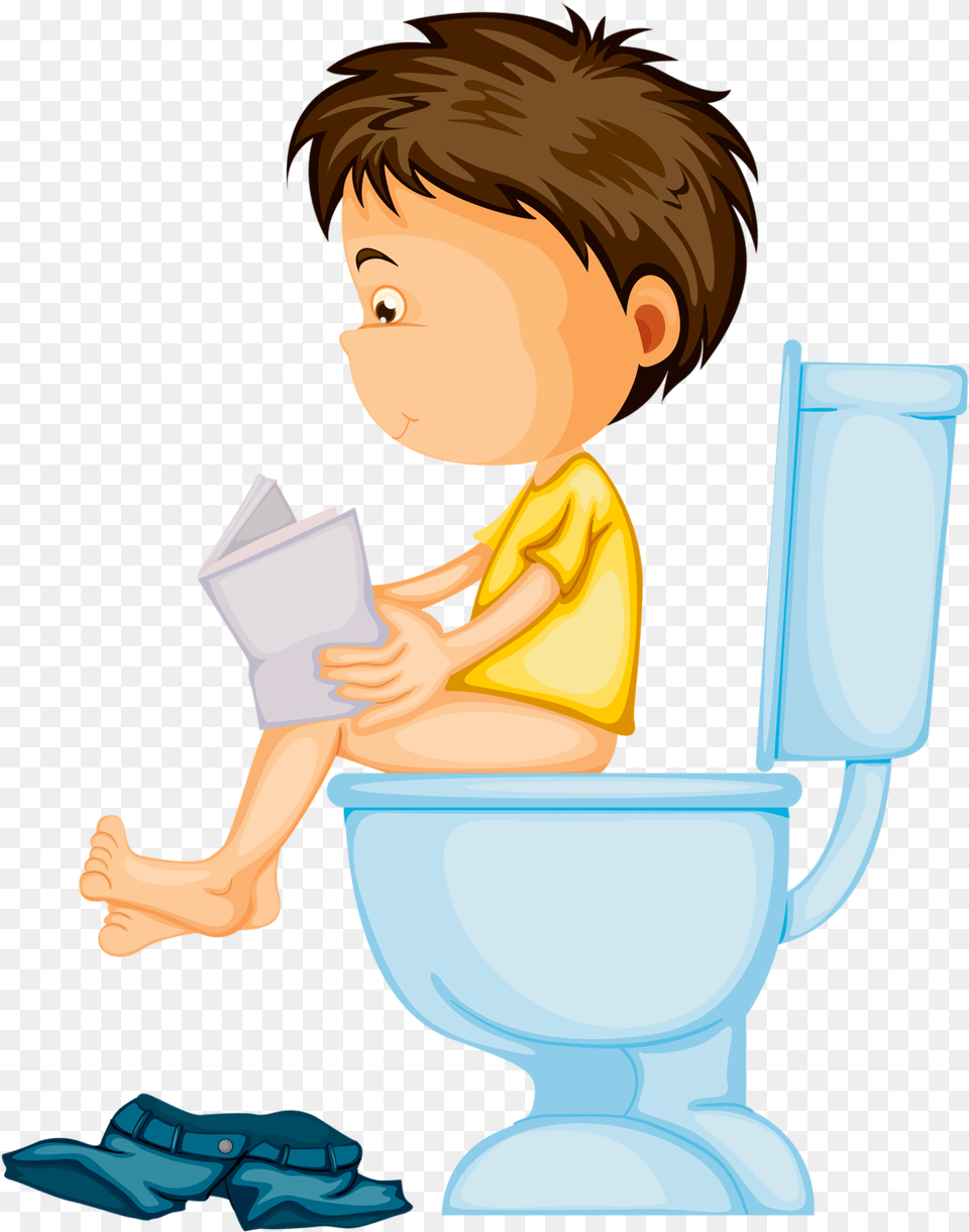 Clipart Kid Bathroom Boy Potty Training Clipart, Indoors, Reading, Person, Baby Png Image