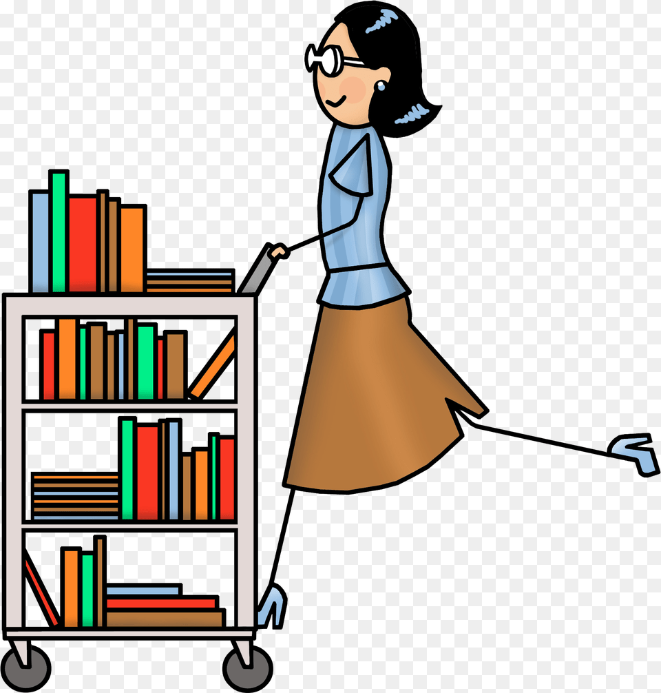 Clipart Library Librarian Library Book Cart Clip Art, Furniture, Publication, Cleaning, Person Free Transparent Png