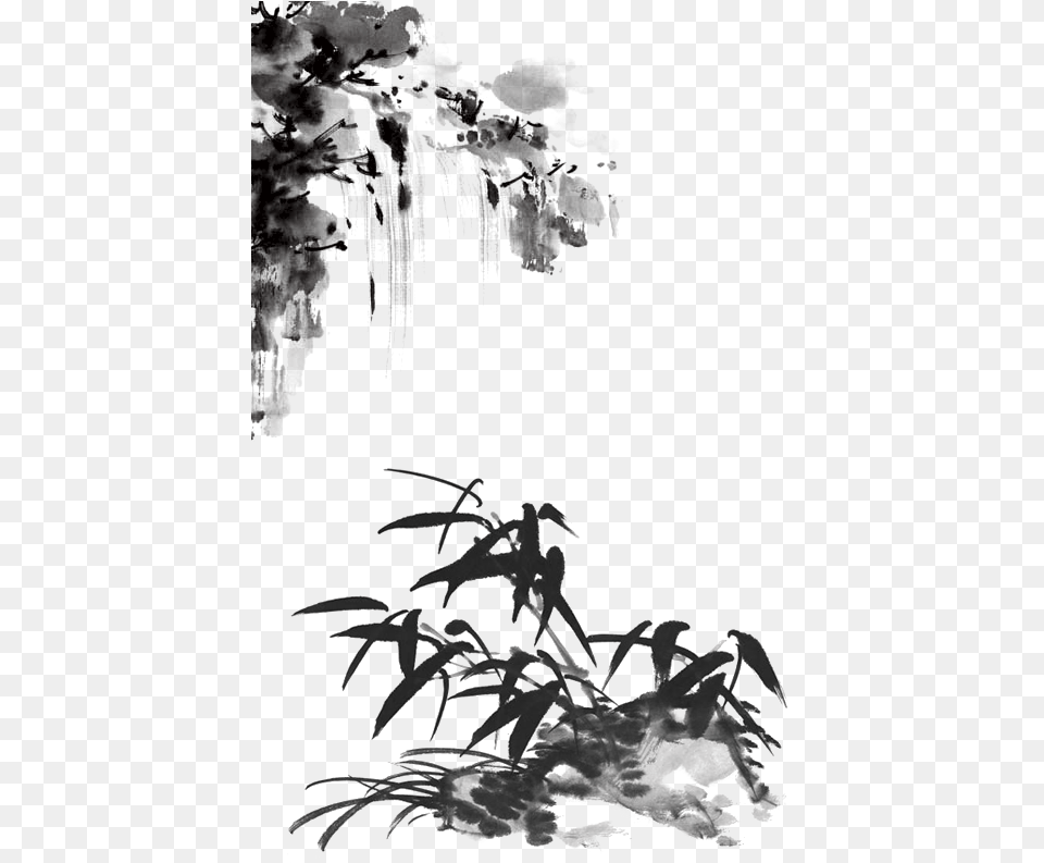 Clipart Library Library China Ink Wash Painting Illustration Japanese Waterfall Ink Painting, Silhouette, Nature, Outdoors, Weather Free Png Download