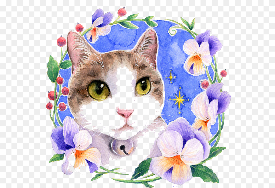 Clipart Library Watercolor Flowers Cat Watercolour Watercolor Cat Flowers, Flower, Plant, Purple, Animal Png