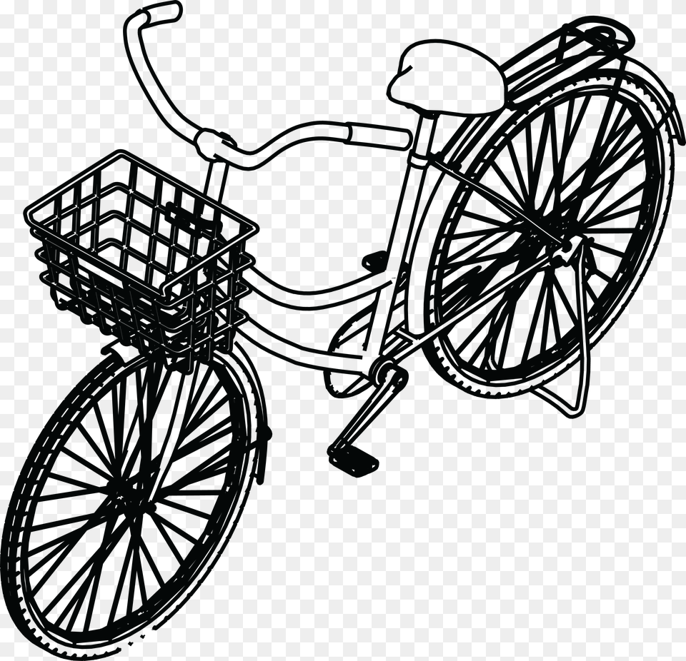 Clipart Of A Bicycle With A Basket, Machine, Spoke, Wheel, Transportation Free Png