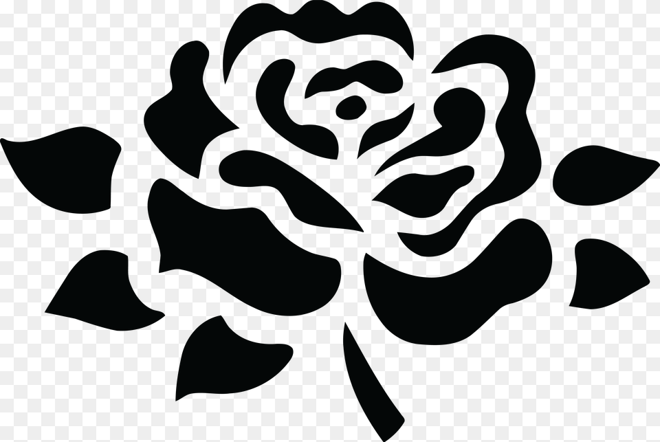 Clipart Of A Black And White Fully Bloomed Rose Black And White, Stencil, Flower, Plant Free Png Download