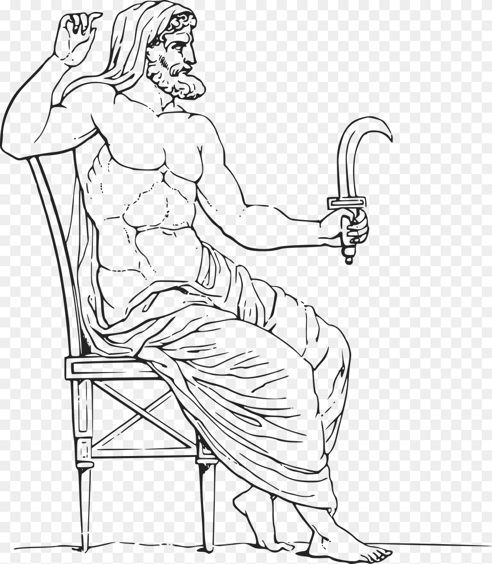 Clipart Of A Black And White Greek Mythology God Greek Mythology Cronus, Person, Furniture, Art, Drawing Free Png Download