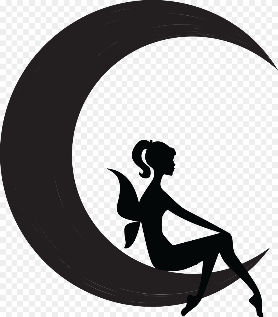 Clipart Of A Black And White Silhouetted Female Fairy Black And White, Astronomy, Moon, Nature, Night Free Png
