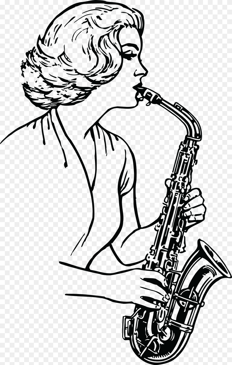 Clipart Of A Black And White Woman Playing A Saxophone, Musical Instrument, Person Png