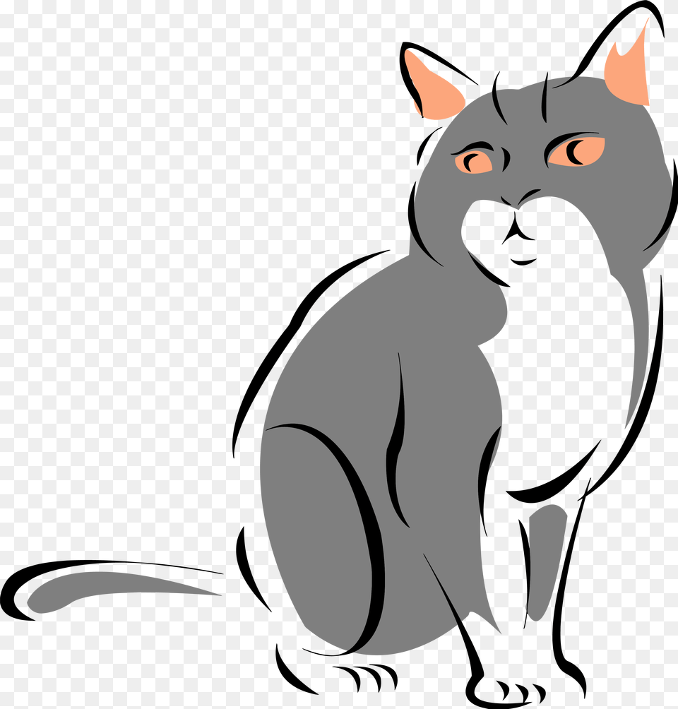Clipart Of A Cute Gray Cat Royalty Vector Illustration, Stencil, Animal, Mammal, Pet Png Image