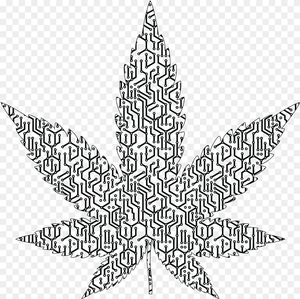Clipart Of A Cyber Connection Cannabis Marijuana Weed Leaf Lines, Silhouette, Symbol, Star Symbol Free Png Download