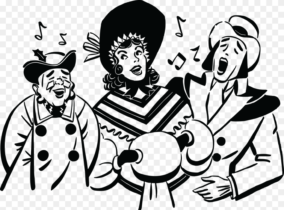 Clipart Of A Group Of Christmas Carolers Christmas Carolers Clipart Black And White, Art, Drawing, Blackboard Free Png Download