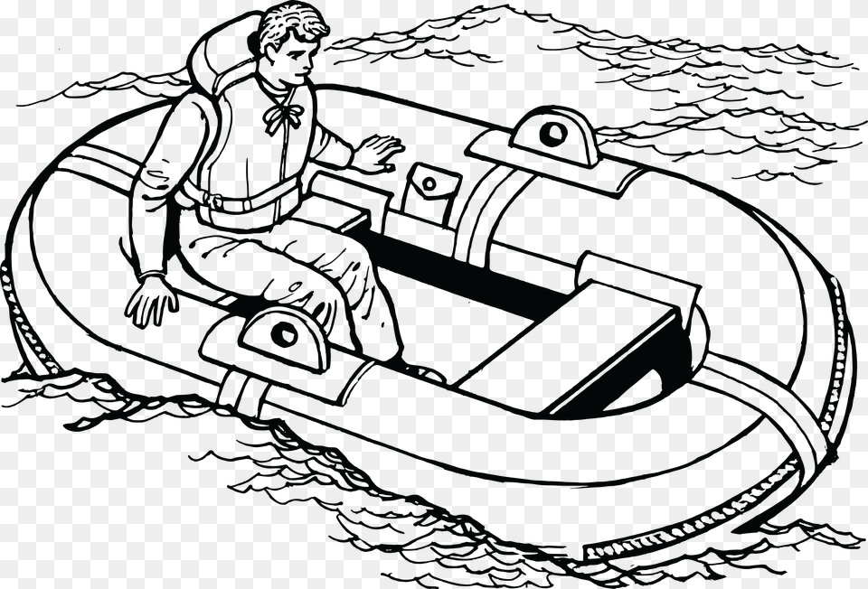 Clipart Of A Man In A Life Raft, Transportation, Vehicle, Watercraft, Boat Free Png