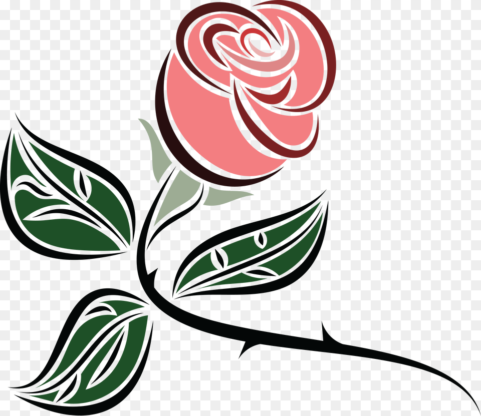 Clipart Of A Pink Rose, Flower, Plant, Art, Graphics Png Image